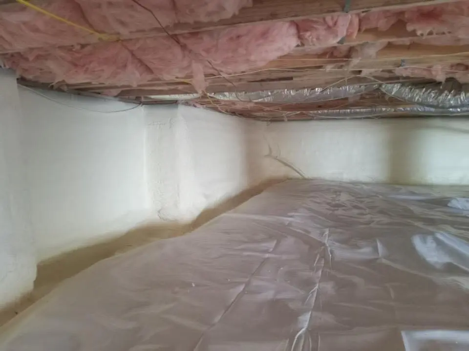 Crawl space encapsulation with closed-cell spray foam for Commercial Roof Restoration in Pittsburgh